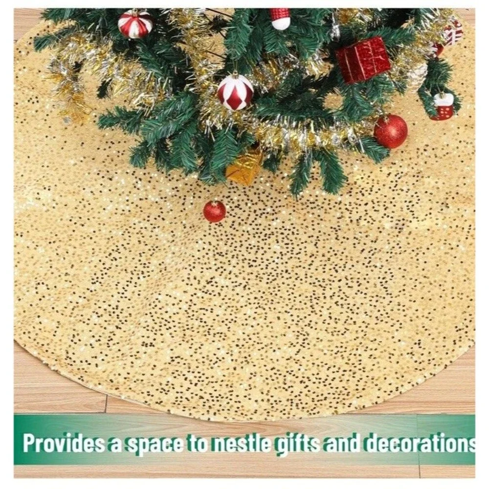 Mr. Pen- Sequin Christmas Tree Skirt and Tree Collar 36” Base Cover 24.8” Collar